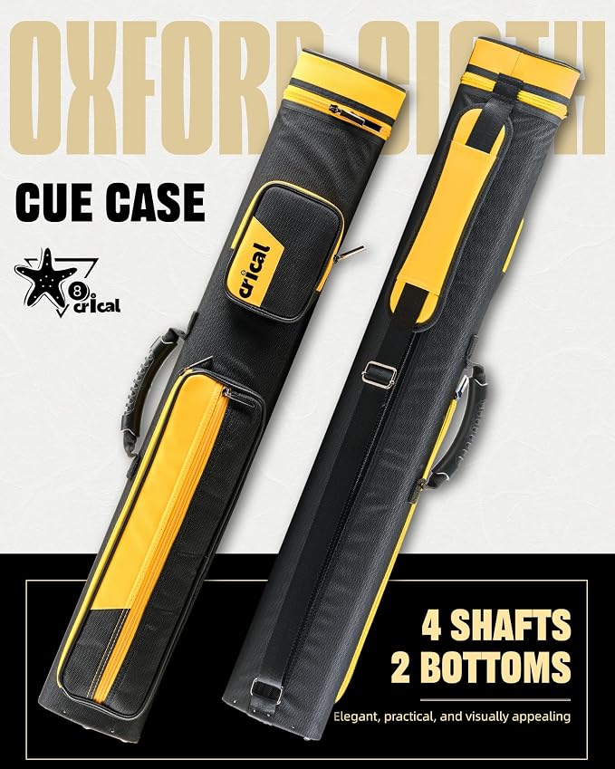 CRICAL Pool Cue Case 2x4 Hard Pool Stick Case Holds 2 Butts and 4 Shafts for Adults Billiard Cue Case with Soft Shoulder Straps