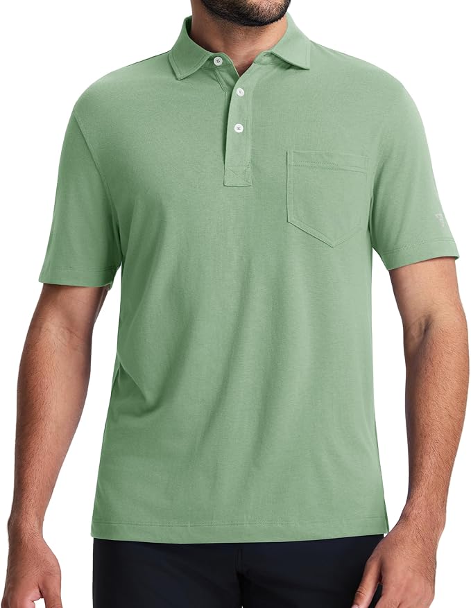 M MAELREG Mens Golf Shirts Short Sleeve Lightweight Soft Cotton Blend with Pocket Summer Casual Daily Wear