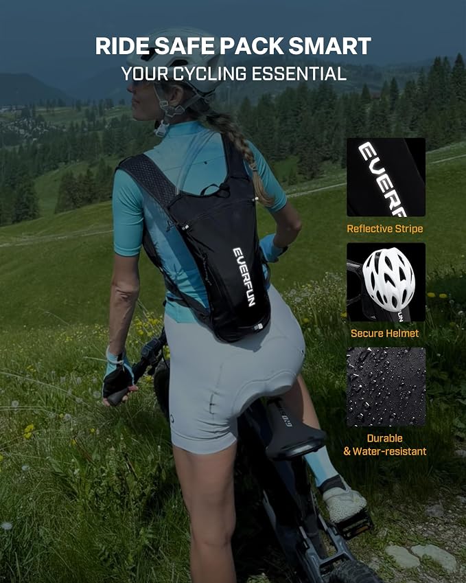 EVERFUN Hydration Backpack Running Vest Small Hiking Water Backpack with 1.5L Water Bladder, Updated Lightweight Reflective Hydro Pack 2.0 for Trail Running, Biking, Race, Marathons