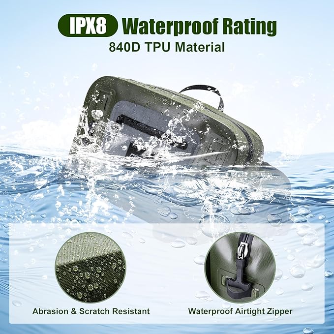 Goture Waterproof Fishing Waist Pack, IPX8 840D TPU Large Tackle Bag with Rod Holder, Airtight Zipper Closure, Fly Fishing Bag with Adjustable Waist Strap, Sling Fanny Pack with 30pcs Flies, Fly Box
