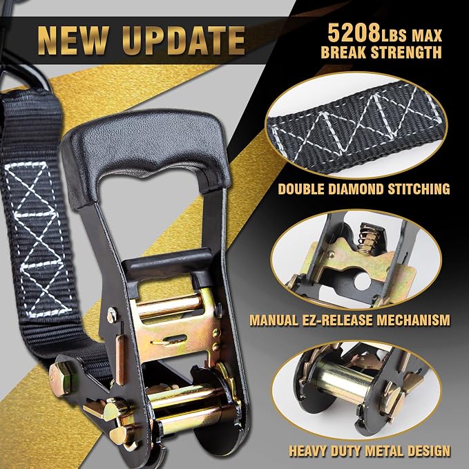 CARTMAN Ratchet Tie Down Straps, 5208lbs Break Strength, Includes 4PK Heavy Duty Ratchet Tie Downs, 4PK Soft Loop Tie-Downs, Use for Car, Truck, UTV