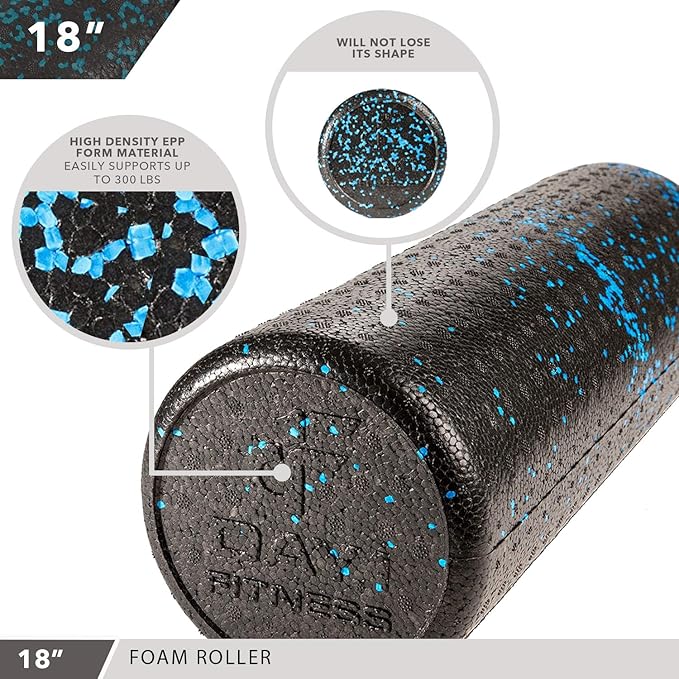 Day 1 Fitness High Density Muscle Foam Rollers - Sports Massage Rollers for Stretching, Physical Therapy, Deep Tissue, Myofascial Release - Ideal for Exercise and Pain Relief - Speckled Blue, 12”