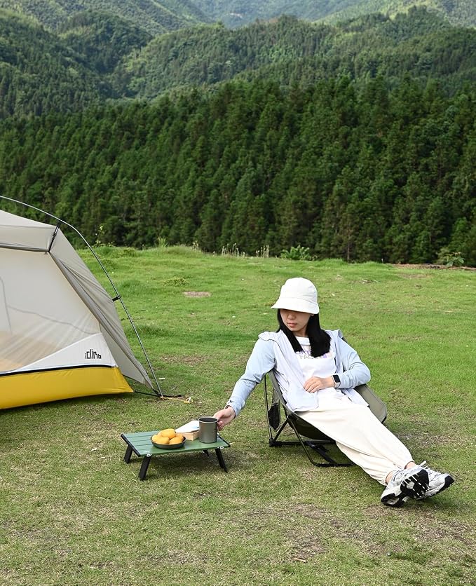iClimb Low Ultralight Compact Camping Folding Chair with Side Pocket and Carry Bag (Green)