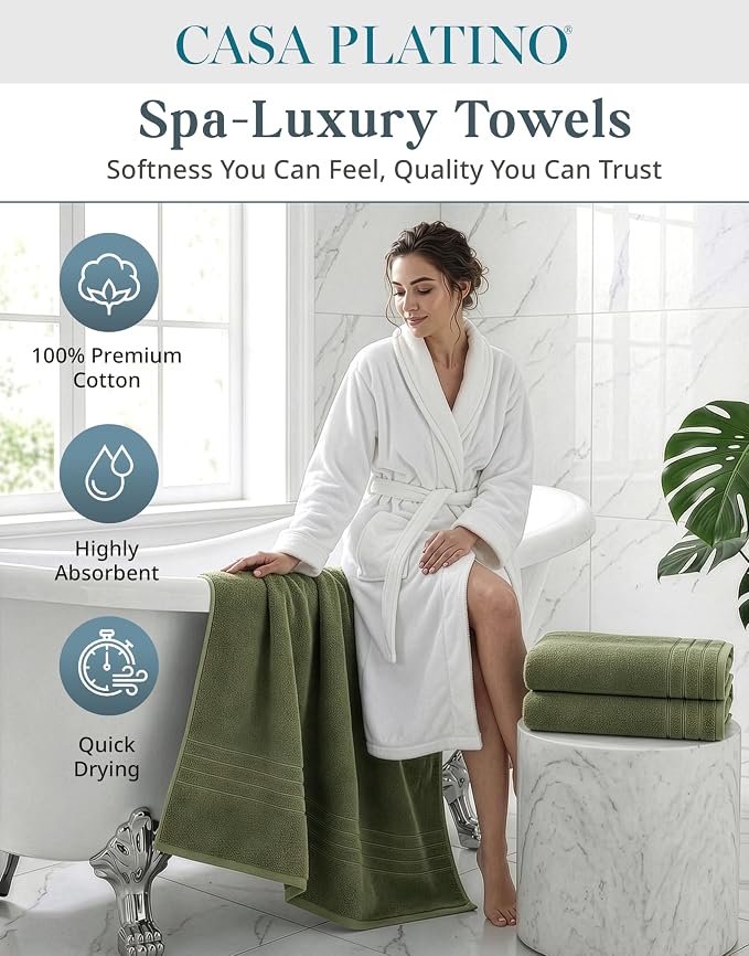 Casa Platino 100% Cotton Bath Sheets Pack of 4 (36"x72") - Ring Spun Mercerized Cotton Bathroom Towel Set - Quick Dry, Soft & Absorbent Large Bath Towels - Holds Well After Multiple Washes - Oil Green