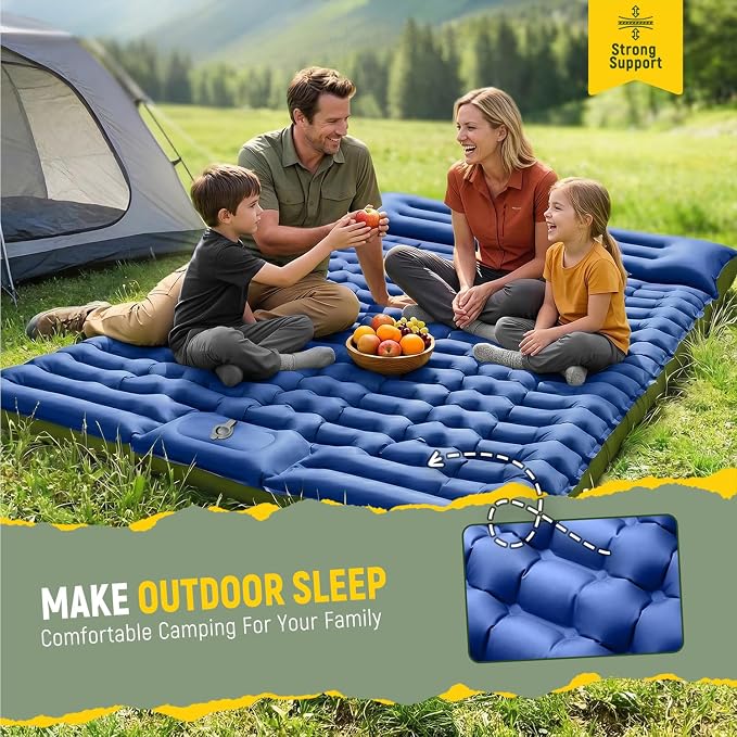 Myxslop Double Sleeping Pad - Ultralight Sleeping Mat with Built-in Foot Pump & Pillow, Portable Inflatable 2 Person Camping Mattress Pad Compact for Backpacking Hiking Tent Beach Camping Pad