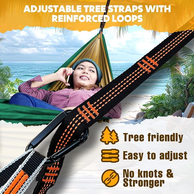 NATUREFUN Ultra-Light Travel Camping Hammock | 300kg Load Capacity,Breathable,Quick-Drying | 2 x Premium Carabiners,2 x Nylon Slings Included | Outdoor Indoor Garden