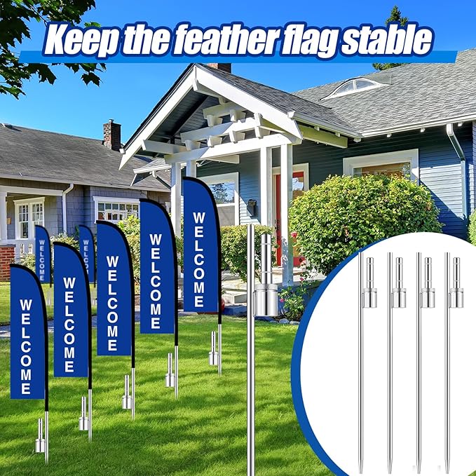 Pelopy 2 Pcs Feather Flag Ground Spike Ground Stake Flag Base Heavy Duty Flags Pole Holder for Outdoor Banner Stakes Fits Poles with 0.65 Inch Inner Diameter, Stake Only (24 Inch)