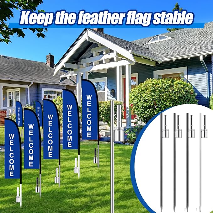 Pelopy Feather Flag Ground Spike Ground Stake Flag Base Heavy Duty Flags Pole Holder for Outdoor Banner Stakes Fits Poles with 0.65 Inch Inner Diameter, Stake Only(1 Pcs,24 Inch)