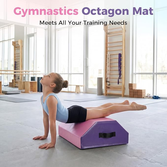 Detachable Octagon Gymnastics Mat, 17"X17"X23" Home Tumbling Mat, Skill Shape Tumbling Backbend Trainer Exercise Mat, with High-Density Foam & Waterproof Cover, for Cheerleading, Martial Art, Kids Tumbling, Skill Training, Home Gym Exercise