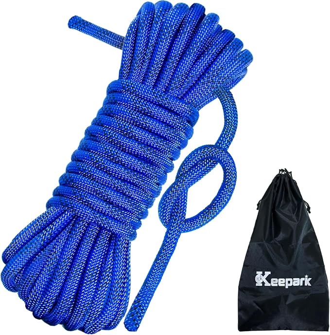 10.5mm Static Climbing Rope - 32FT Rock Climbing Rope for Adults & Kids, Outdoor Heavy Duty Rappelling Ropes for Fire Rescue, Escape, Ice Climbing, Parachute, Caving - Blue