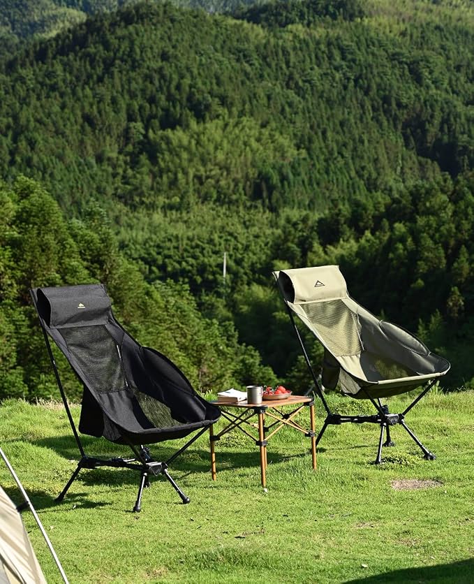 iClimb Ultralight Compact Camping Folding Beach Chair with Anti-Sinking Large Feet (Green - Triangular Frame High Back)