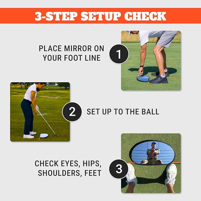 WHYGOLF Alignment Mirror with 2 Alignment Rods, Portable Golf Training Aid for Swing and Putting Practice, Indoor or Outdoor Golf Tool and Mirror Trainer for Consistent Setup and Backswing
