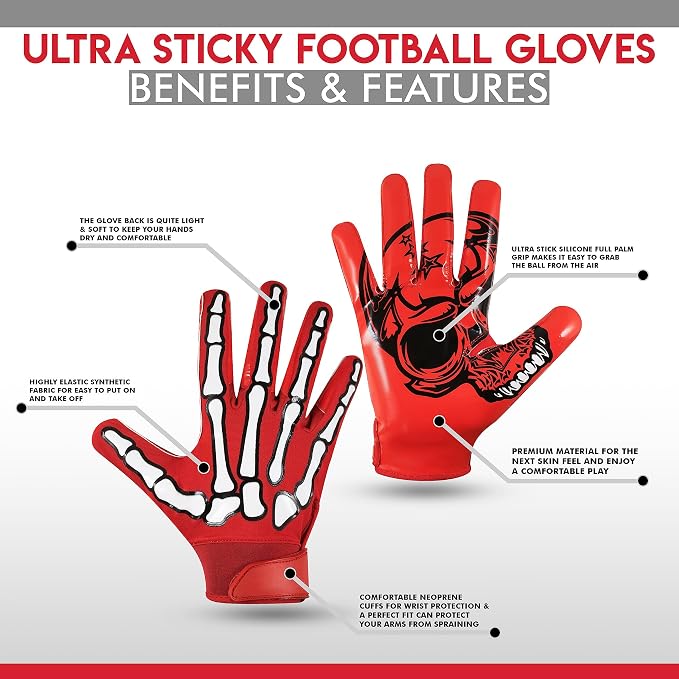 Glorious Traders Adult & Youth Football Gloves - Ultimate Performance Booster with Super Sticky Grip