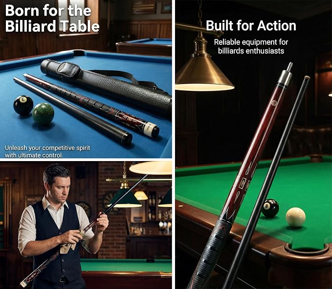 Tai ba cues 2-Piece Pool Stick with 1x1 Case, PU Rubber Grip, 13mm Multilayer Leather Tip, 58", Hardwood Canadian Maple Professional Billiard Pool Cue Stick 19-21 Oz