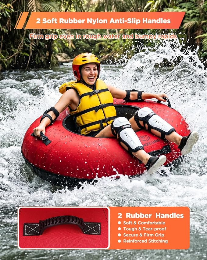 Heavy Duty River Tube for Floating, 44" River Float for Adults with Upgraded Handles and Drink Holder, Abrasion Proof 600D Canvas Cover Outdoor Inflatable Water Tube with Towable Strap