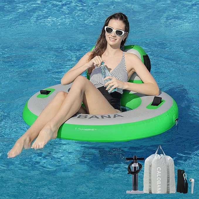 CALOBANA Round Floating Ring Inflatable Water Hammock Heavy Duty River Floats Lake Raft for Adults Tanning Pool Lounger Float Island Platform Pad Mat for Party