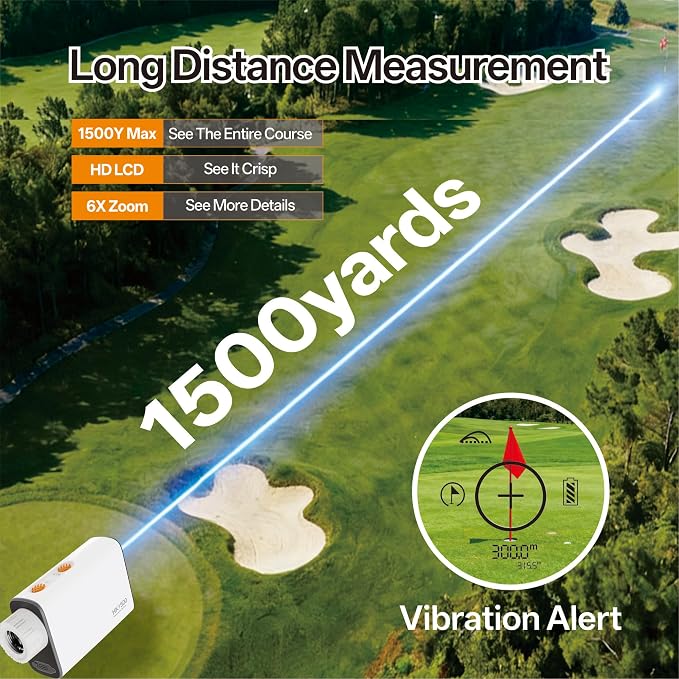 Hiker HK1500 Golf Range Finder, 1500 Yards Electronic Anti-Shake Supported Laser Golf Rangefinder with Slope, 6X Magnification Flag Pole Locking Vibration, 1000mAh Rechargeable Range Finders Golfing