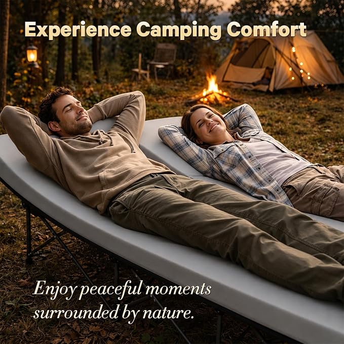 CYMULA Camping Cot Pad 2 Inch Memory Foam, Camping Pad for Folding Cot and Foldable Cot, Portable Roll Up Camp Gear for Car Camping Travel Tent, Non-Slip Waterproof Bottom, Removable Cover, Pad Only