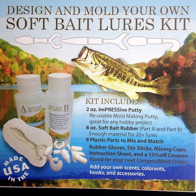 ComposiMold Make Your Own Soft Bait Fishing Lures KIT - 1 Piece - Custom Soft Bait Fishing Lure Kit