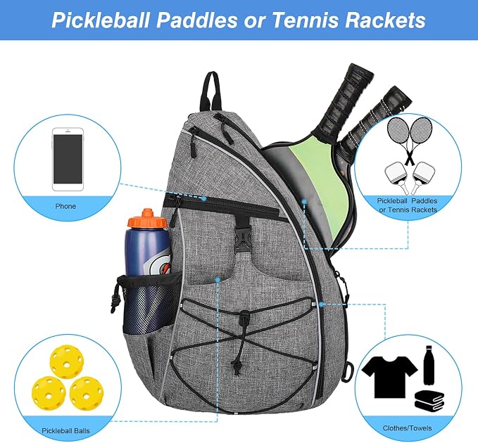 WOLT Pickleball Bag,Crossbody Sling Bags for Women Men,Pickleball Backpack with Fence Hook for Tennis, Racketball
