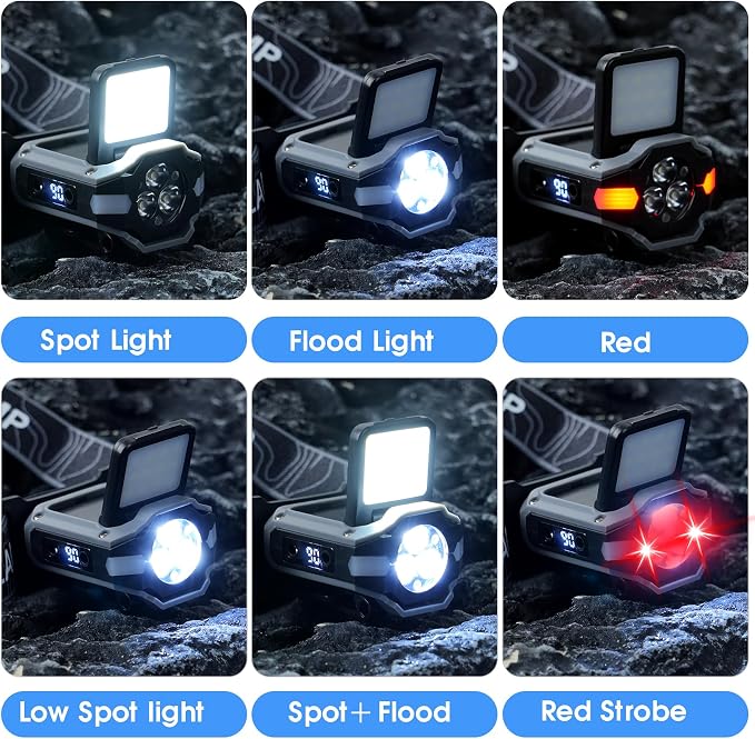 Foleto Hat Clip Lights, 2 Pcs 900lm Rechargeable Dimmable Clip on Cap Lights, 180° Adjustable Waterproof Bright Headlamp Flashlight, Led Hat Light for Running, Fishing, Camping, Hunting, Working(T153)