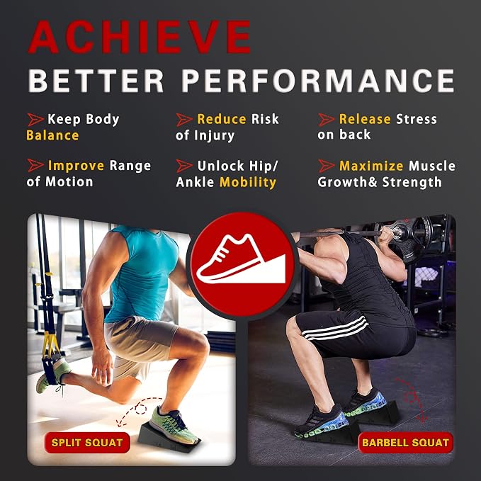 Squat Wedge Height-Adjustable Slant Board: 2Pcs Wide Wedges for Weightlifting Leg Glute Workout Improve Strength and Mobility for Gym Home