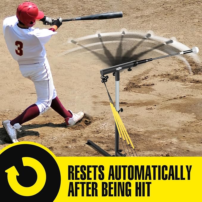 PLAYAPUT Baseball Swing Trainer with 4 Power Bands,Auto Reset Baseball Hitting Trainer,Softball Swing Trainer,Height Adjustable 31-47 inches Baseball Training Equipment Improve Power,Speed