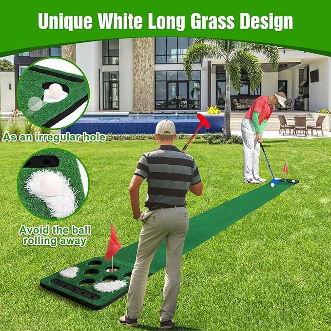 Golf Putting Game Set, Detachable Golf Putting Green Mat with 4 Balls, 2 Cups & Flags, 1 Portable Bag for Indoor & Outdoor Party Game Use
