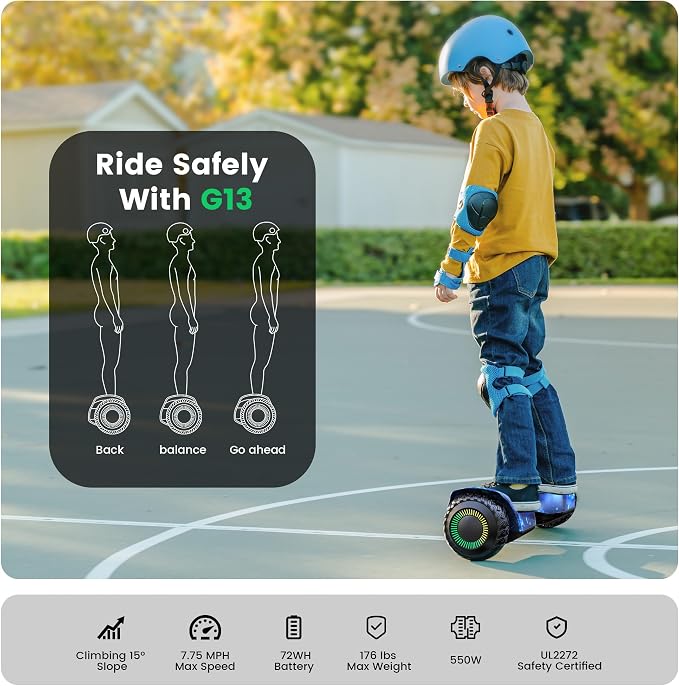 Gyroor Self Balancing Scooter New G13 All Terrain Balancing Scooter with LED Lights, Self Balancing Off Road with Bluetooth for Kids ages 6-12 and Adults-Galaxy Blue