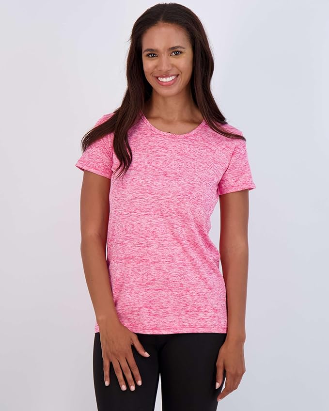 Real Essentials 5 Pack: Women's Short Sleeve T-Shirts Workout Tops Fitness Pilates Gym Activewear Athletic (Plus Available)