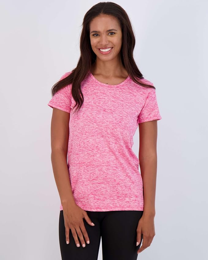 Real Essentials 5 Pack: Women's Short Sleeve T-Shirts Workout Tops Fitness Pilates Gym Activewear Athletic (Plus Available)