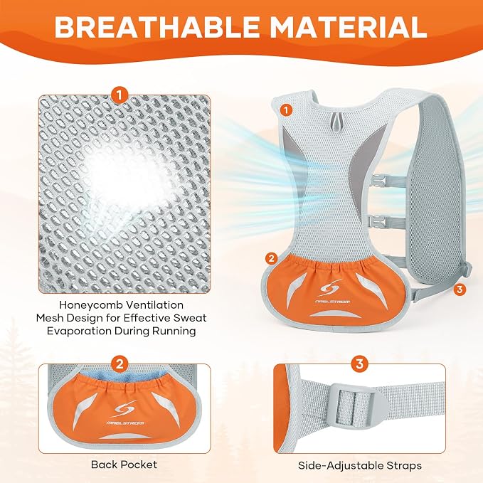 Maelstrom Running Vest,500ml Soft Flask Hydration Pack for Trail Marathon | BPA-Free Flask, Breathable Mesh, Bounce-Free Fit, Adjustable Compression, Reflective, Multi-Pockets, For Cycling, Hiking