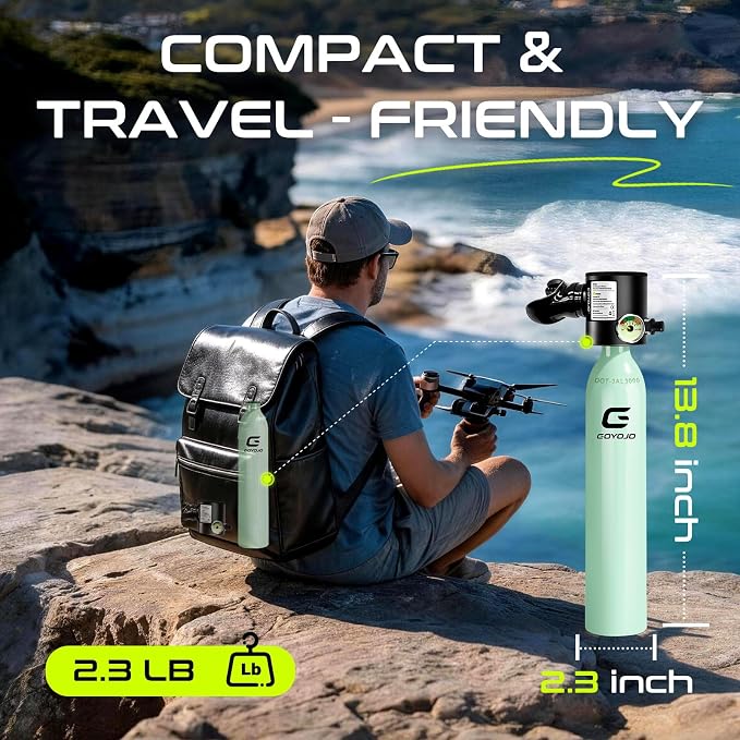 GOYOJO Mini Scuba Tank with DOT Certified, Portable Scuba Diving Kit with Optional Snorkel Mask Combo, Refillable Emergency Backup Pony Bottle for Snorkeling, Underwater Breathing, Training