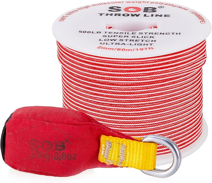 SOB Arborist Throw Line Kit with Slick Rope 197FT, Throw Weight, Reflective Storage Bag, Suit for Tree Cutting,Camping, Trimming, Hanging Swing ﻿ (197FT Rope with 8.8Oz Throw Bag)