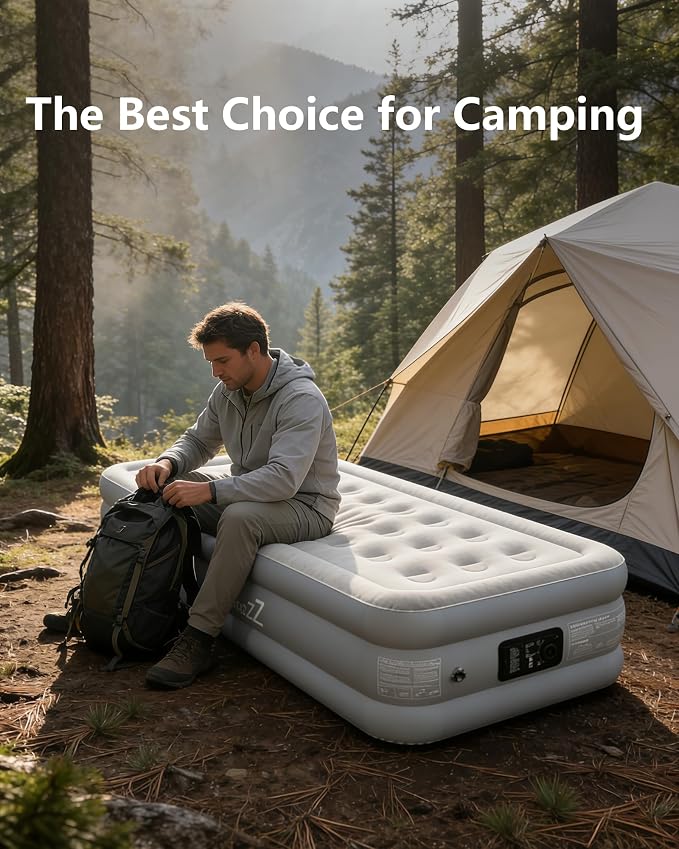 air Mattress, 18-inch Thickened Twin air Mattress, Suitable for Home use, Camping and Travel, Features Quick Inflation and deflation to Save You time (Light Gray, Twin)