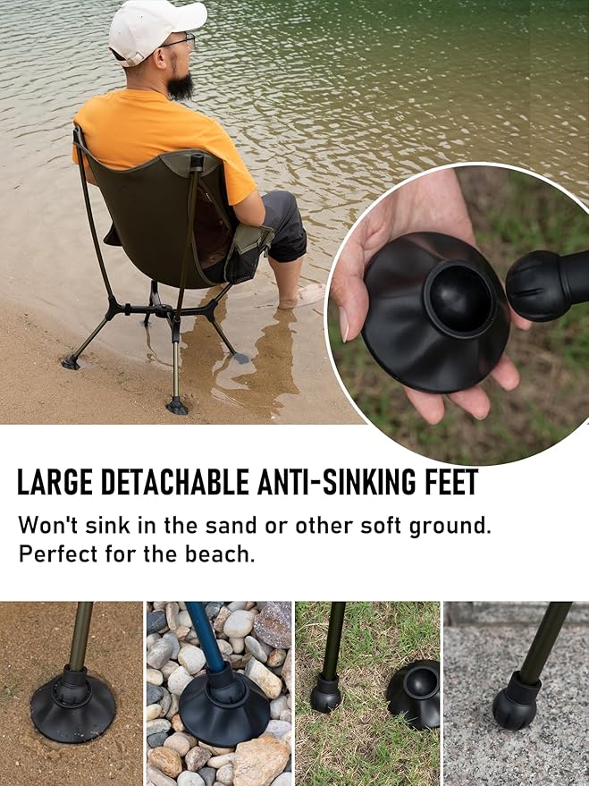 WildCall Lightweight Folding Camping Chair Quick Setup Frame Beach Chair Compact Backpacking Chair with Anti-Sink Feet