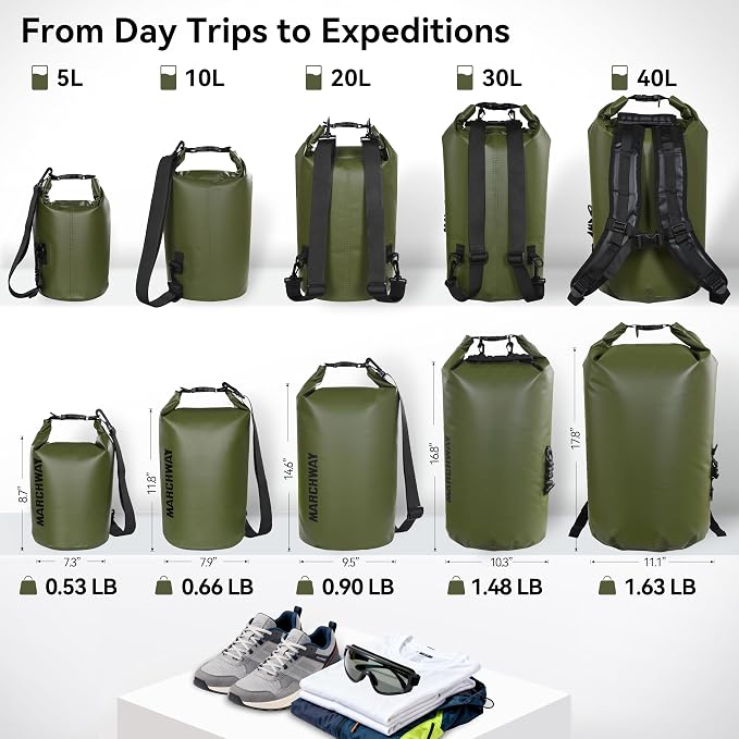 MARCHWAY Floating Waterproof Dry Bag Backpack 5L/10L/20L/30L/40L, Roll Top Sack Keeps Gear Dry for Kayaking, Rafting, Boating, Swimming, Camping, Hiking, Beach, Fishing
