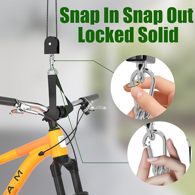 Bike Hoist, Ceiling Mount Bike Hanger Holds 100 lbs, Ebike Lift Garage Overhead Storage for Bike, Ladder, Snowdoard
