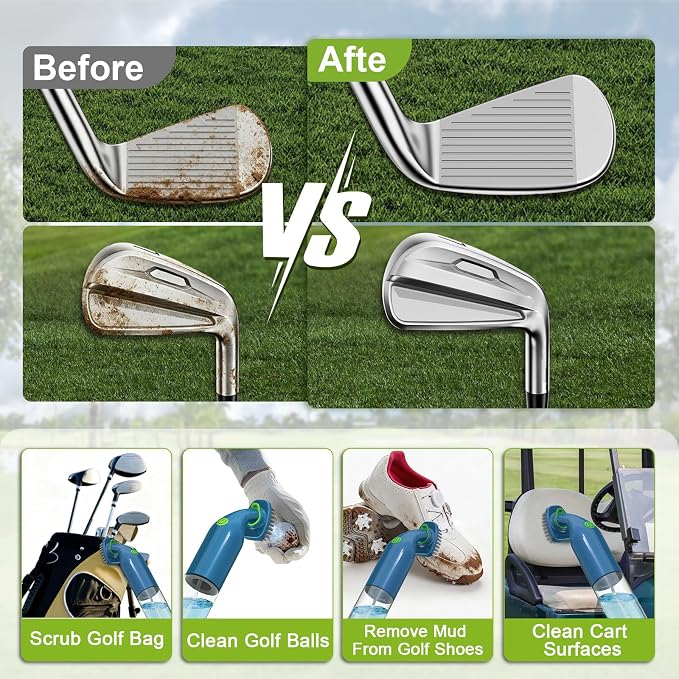 Kiss Core Electric Golf Club Cleaner Brush: AA Battery Powered for Effortless Cleaning - Golf Club Brush for Golf Accessories - Holds 5oz Water - Magnetic Clip - Golf Gifts for Golfer Men