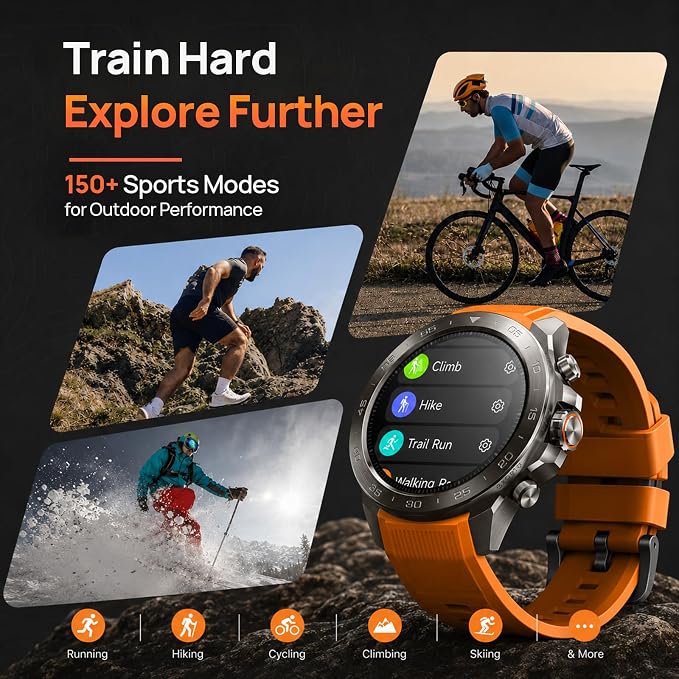 Mibro GS Explorer S Titanium Outdoor Adventure Smartwatch for Men, Dual-Band GPS with Offline Maps, Military-Grade, 20-Day Battery, 10 ATM Waterproof for Freediving, 150+ Sports Modes (Silicone Strap)