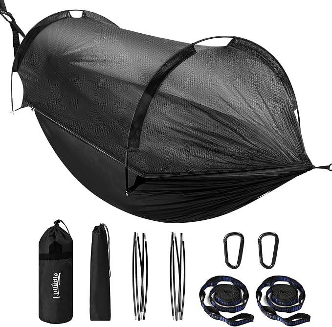 Lulladle Camping Hammock - (Double/Single) Hammock Portable with Tree Straps and with Mosquito Net，Nylon Hanging Hammock Easy Setup and Pack for Outdoor, Hiking and Backyard