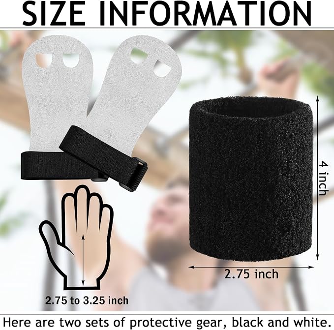 2 Gymnastics Grips Wristbands Sets for Kids Youth, Palm Protection and Wrist Support Sports Accessories for Workout Exercise (Black, White)