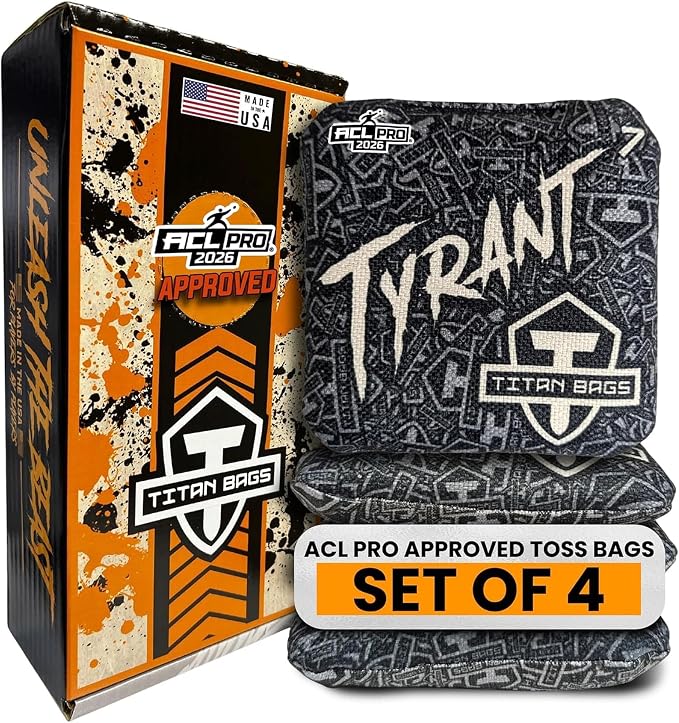 Titan Bags Tyrant Cornhole Bags – Regulation Cornhole Bean Bag with Linen Grip for Strategic Drag Shots, All-Weather Power Grip Pellets for Indoor and Outdoor Tossing