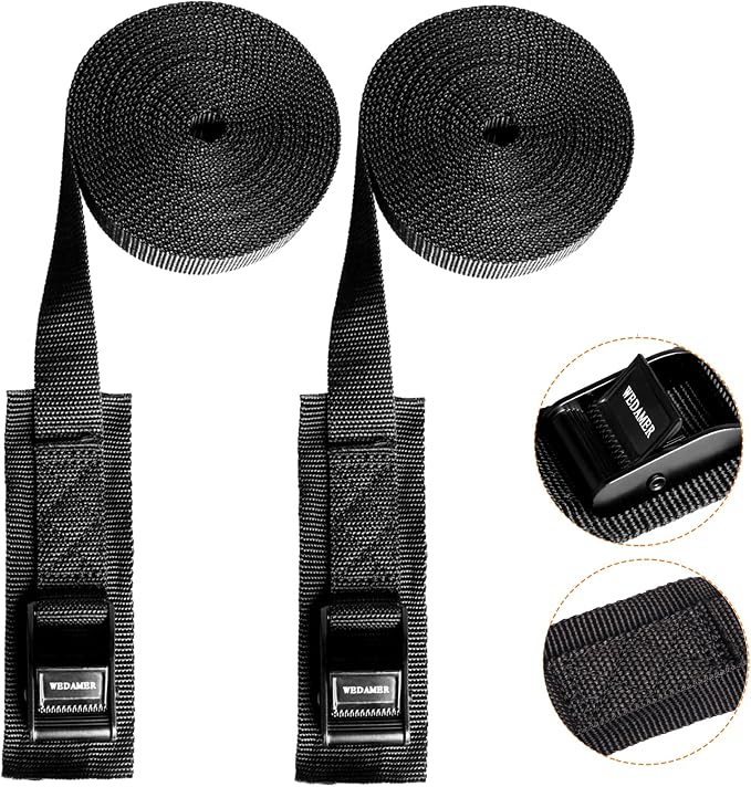 WEDAMER 2 Pack Kayak Tie Down Straps 8ft Heavy Duty Cam Buckle Tie Downs Adjustable Kayak Strap for Trucks Motorcycles Boat RV - Ratchet Lashing Straps for Roof Rack Trailer Cargo Securement (1"x8ft)