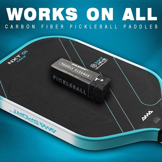 AMA SPORT Pickleball Paddle Eraser Carbon Fiber Pickle Ball Racket Cleaner Pickleball Accessories for Removing Ball Residue & Dirt, Restores Grip & Spin (Rectangle Black)