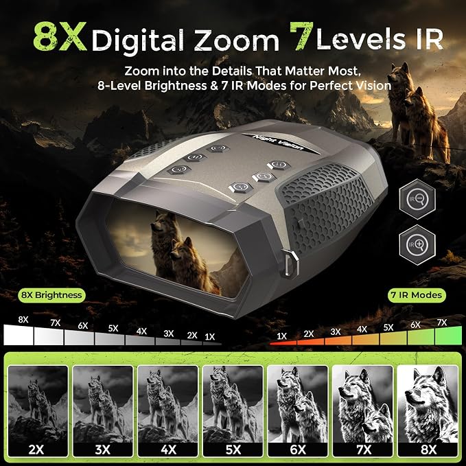 Night Vision Goggles, Night Vision Binoculars for Adults, 5000mAh Rechargeable Infrared Binoculars with 3.2'' Large Screen, 8X Digital Zoom External Flashlight for Camping