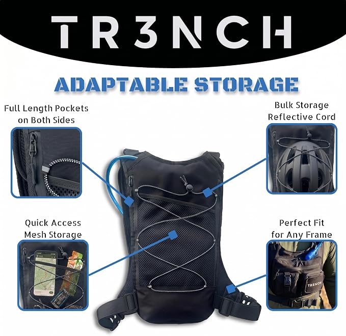 TR3NCH Tactical Running Vest with 2L Hydration Bladder, Adjustable Utility Chest Rig and Water Pack for Hiking and Hunting