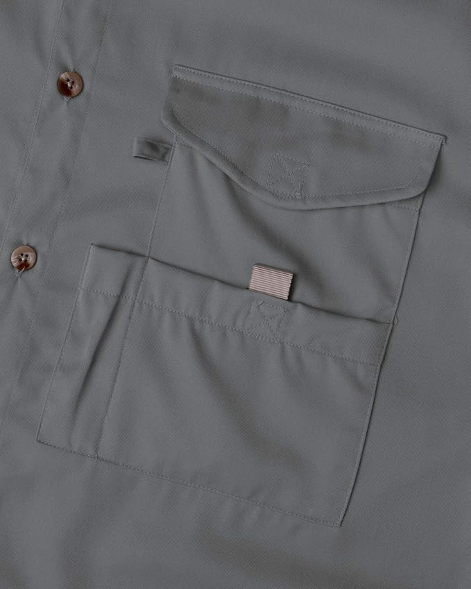 Alimens & Gentle Short Sleeve Fishing Shirt Wicking Fabric Sun Protection Casual Button Down Shirts