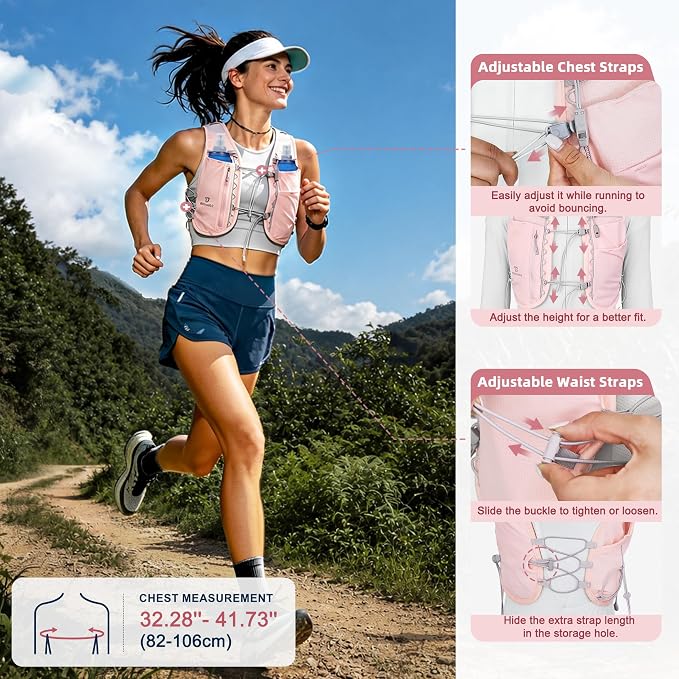 BECOJADDE 5L Running Vest for Women, Hydration Backpack Lightweight & Breathable for Trail Running, Marathon, Hiking, Cycling
