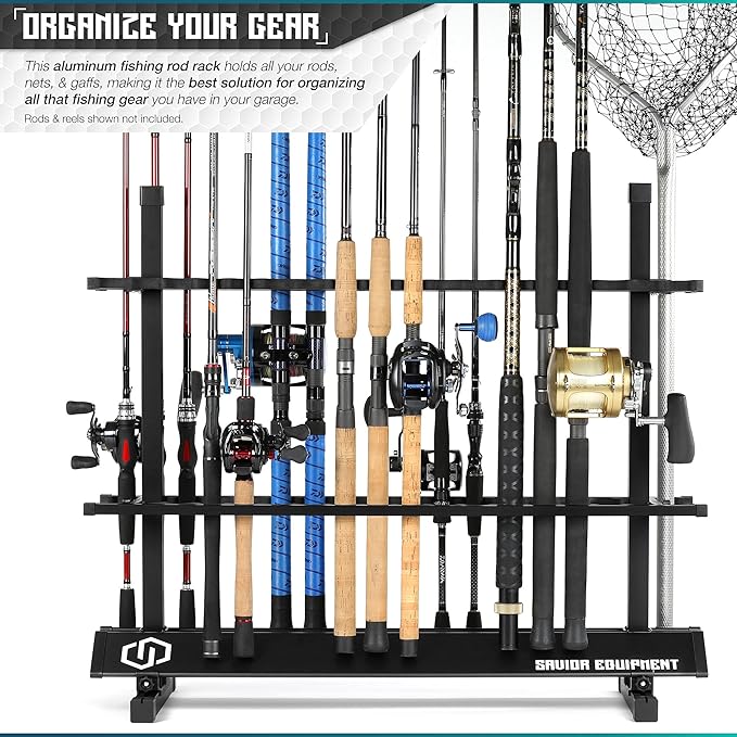 Savior Equipment Fishing Rod Rack Holder Organizer, 24-48 Slots to Hold Fresh Salt Water Spinning Rods & Reel Combo, Lightweight Aluminum Vertical Fish Pole Garage Storage Ground Display Stand